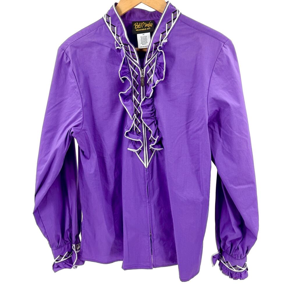 MINT Vintage 90s Bob Mackie Purple Ruffle Diamond Trim Zip Front Jacket
